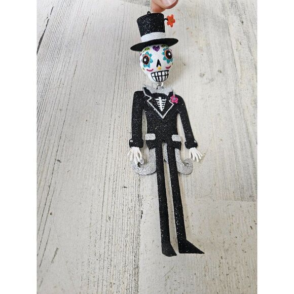 Pier 1 glitter Halloween groom skeleton ornament Day of the Dead rare unique - Picture 1 of 6